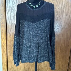 Knox Rose Womens Top Blouse Size XXL Black Lace Long Sleeve